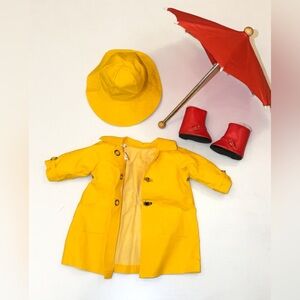 VTG Pleasant Company Original Mollys Slicker, Rain Hat, Galoshes & Umbrella 1996